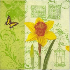 Салфетка для декупажа IHR-201200 "Нарцисс и бабочка", 33х33 см, Германия