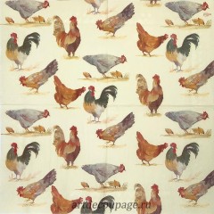 Салфетка для декупажа IHR-201217 "Петухи и куры", 33х33 см, Германия