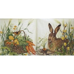 Салфетка для декупажа IHR-201243 "Кролик и морковь", 33х33 см, Германия