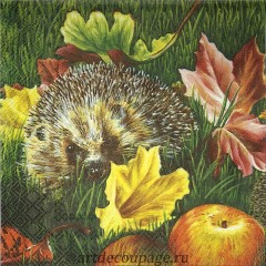 Салфетка для декупажа IHR-201511 "Ёжики и яблоки", 33х33 см, Германия