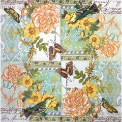Салфетка для декупажа "Птичка, розы, орнамент", 33х33 см, Ideal Home Range Германия