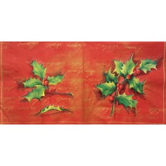 Салфетка для декупажа IHR-102403 "Остролист и золотой текст",  33х33 см, Германия