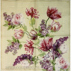 Салфетка для декупажа IHR-310408 "Тюльпаны и сирень", 33х33 см, Германия