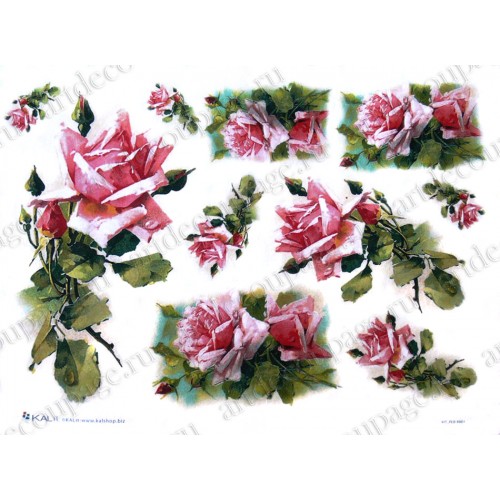 Рисовая бумага Love2Art Розовые розы, 32х45см, Kalit (Италия)