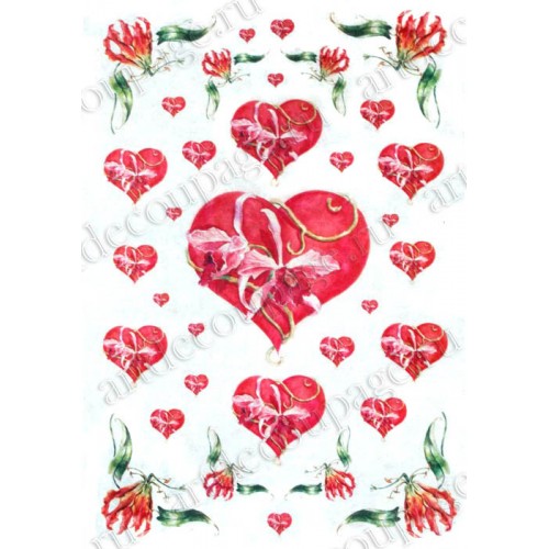 Рисовая бумага Love2Art Сердце и орхидеи, 32х45см, Kalit Италия