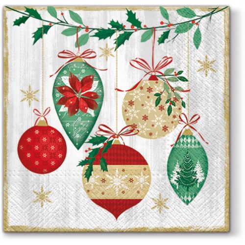 Новогодняя салфетка для декупажа Елочные игрушки, 33х33 см, Paw (Польша)