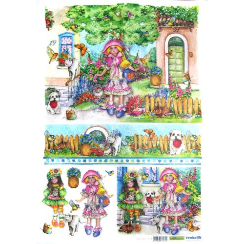 Рисовая бумага для декупажа Кукла Амелия, 35х50 см, Renkalik 