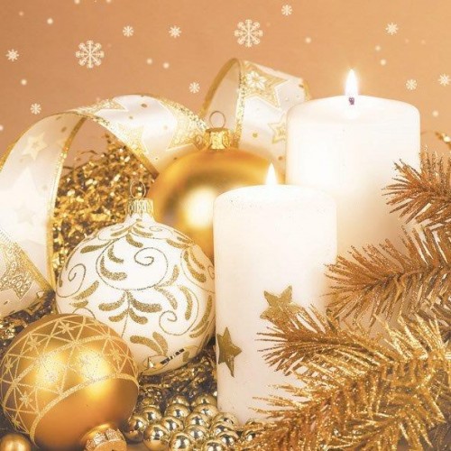 Салфетка новогодняя для декупажа Ёлочные шары и свечи, 33х33 см, POL-MAK
