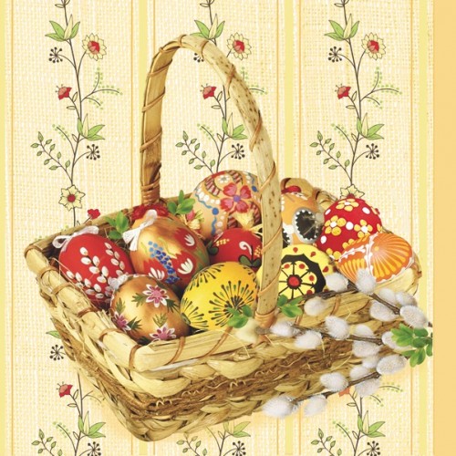 Салфетка для декупажа Пасхальные яйца в корзине, 33х33 см, Германия
