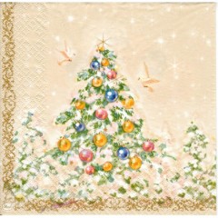Салфетка для декупажа SLGW006501 "Ангелочки и рождественская ёлка", 33х33 см