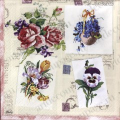 Салфетка для декупажа SLOG005601 "Букетики на открытках", 33х33 см
