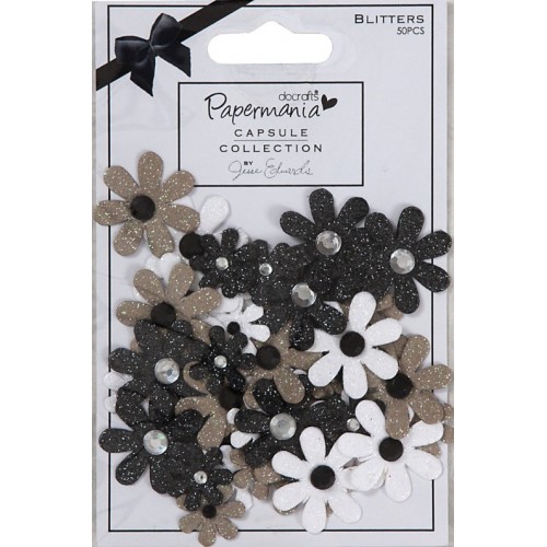 Набор декоративных цветов с блестками и стразами, Bexley Black, 50 шт.