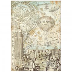 Рисовая бумага для декупажа Stamperia DFSA4700 "Sir Vagabond Aviator New York city map", формат А4