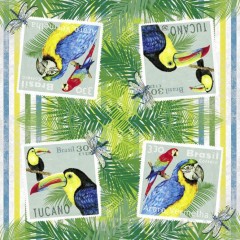 Салфетка для декупажа "Бразильские марки с попугаями", 33х33 см, Германия