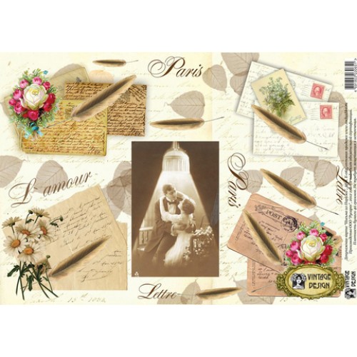 Декупажная карта Vintage Design E-065 Письма из Парижа, А3