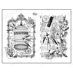 Штампы силиконовые Viva Decor Silikon Stempel D94 "Клетка, птицы" коллекция Винтажный коллаж