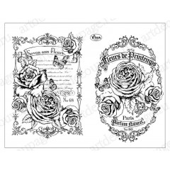 Штампы силиконовые Viva Decor Silikon Stempel D96 "Розы и текст" коллекция Винтажный коллаж