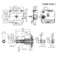 Часовой кварцевый механизм 12888SMO усиленный, ось 18,4 мм, Young Town (Гонконг)