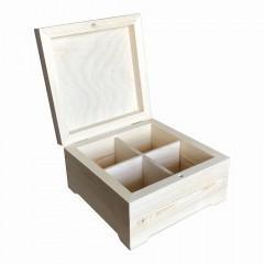 Заготовка шкатулка 4 отделения, сосна, 19х19х10 см