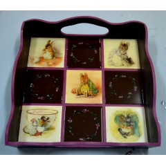 Заготовка поднос деревянный квадратный, плитка 3 х 3, 29х29х8 см, Россия