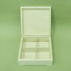 Заготовка шкатулка деревянная, 4 отделения, 18х18х7 см, Россия