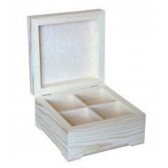 Заготовка шкатулка деревянная, 4 отделения, сосна, 18х18х9,5 см, Россия