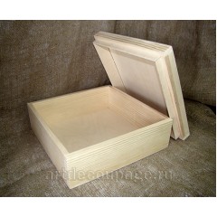 Заготовка коробка со съемной крышкой средняя, сосна, 26х26х10 см, Россия