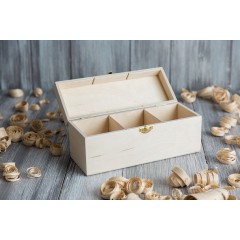 Заготовка шкатулка для чайных пакетиков 3 отделения, фанера, 23х8,5х9,5 см, Россия