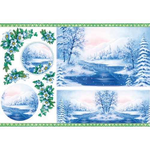 Рисовая бумага для декупажа Зимний лес, река, 33х48 см, Stamperia 
