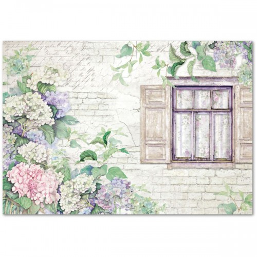 Рисовая бумага для декупажа Гортензии под окном, 33x48 см, Stamperia