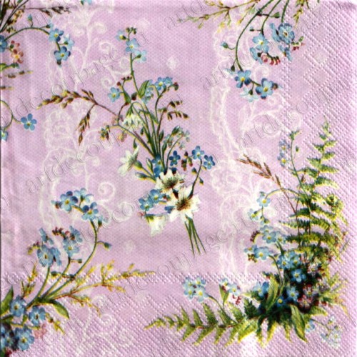 Салфетка для декупажа, S0093, "Букетики, кружевной фон", 33х33 см