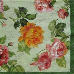 Салфетка для декупажа, S0069, "Античные розы на салатовом фоне", 33х33 см