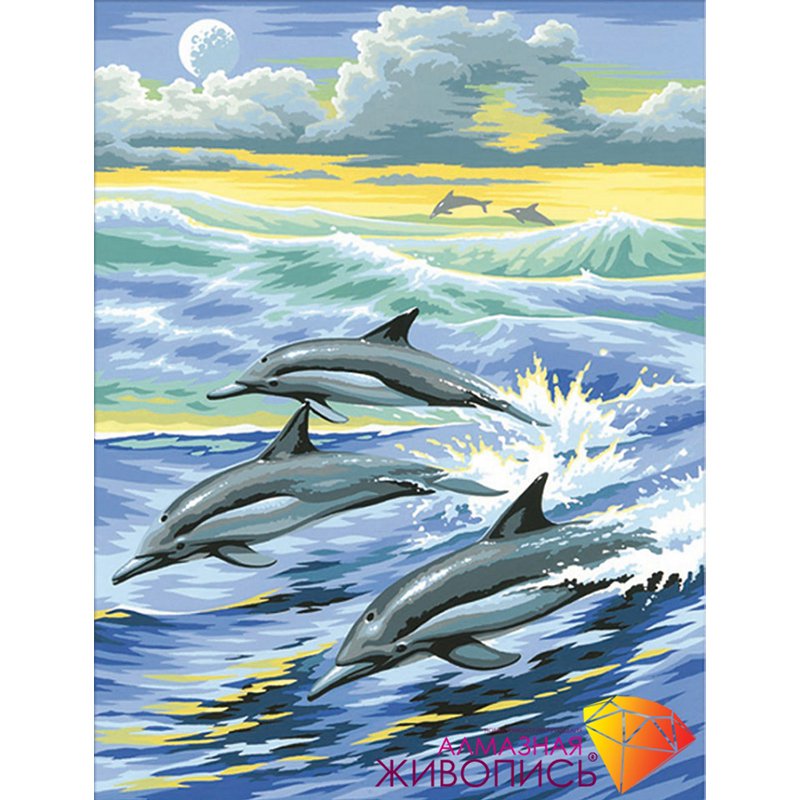 Картина стразами Семья дельфинов Алмазная живопись АЖ-1062