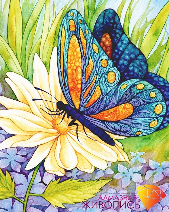 Картина стразами Бабочка и цветок Алмазная живопись