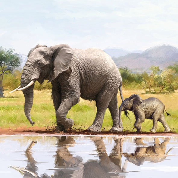 Салфетка для декупажа Слониха со слоненком