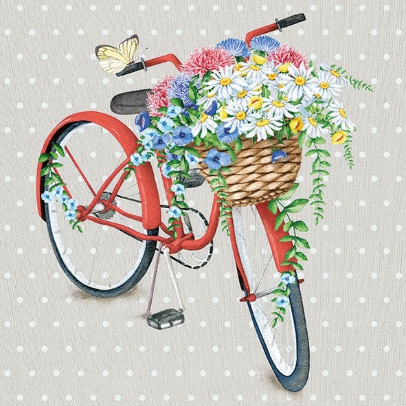 Салфетка для декупажа Велосипед с корзиной цветов