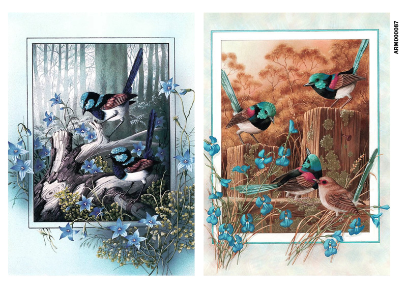 рисовая бумага для декупажа Птицы и синие цветы, АртДекупаж