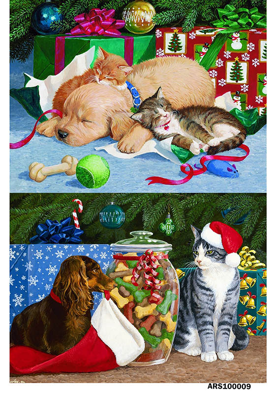 рисовая бумага для декупажа Новый год Собаки и кошки