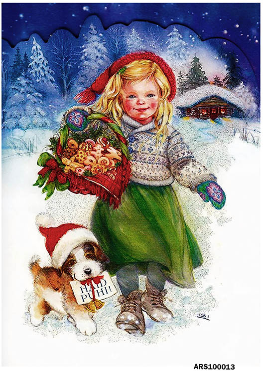 рисовая бумага для декупажа Рождество, девочка и щенок