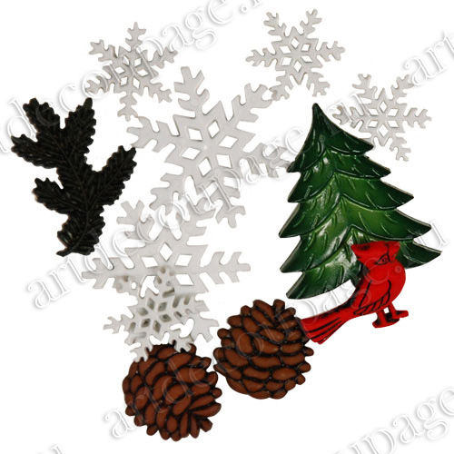 Декоративные новогодние пуговицы для скрапбукинга елка, шишки, снежинки, зима, купить - магазин АртДекупаж 