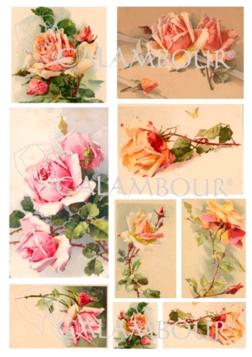 Рисовая бумага для декупажа Calambour DGR 151, Чайные розы, розовые, купить