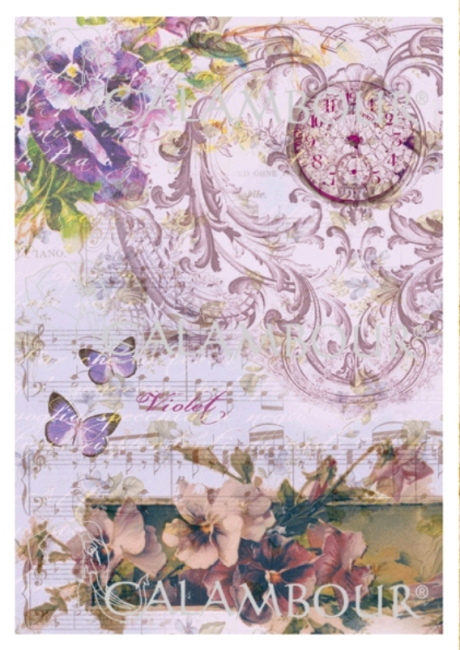 Рисовая бумага для декупажа Calambour DGR 168, Орнамент, цветы, часы