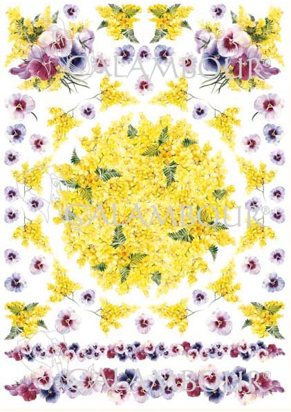 Рисовая бумага для декупажа Calambour Pau 054 весенние цветы Мимоза и анютины глазки