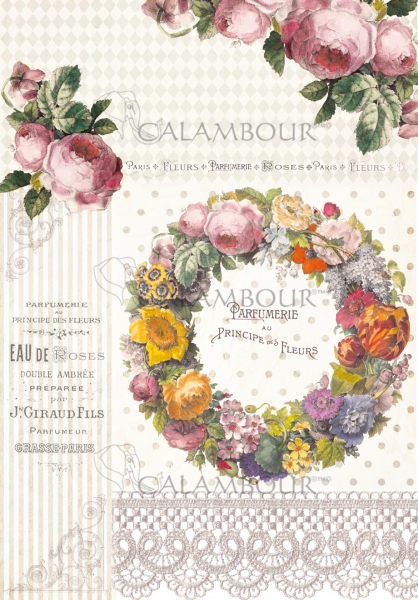 Рисовая бумага для декупажа Calambour TCR 16 Парфим Парижские розы