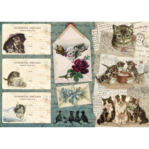 Рисовая бумага для декупажа Открытки с кошками, Craft Premier