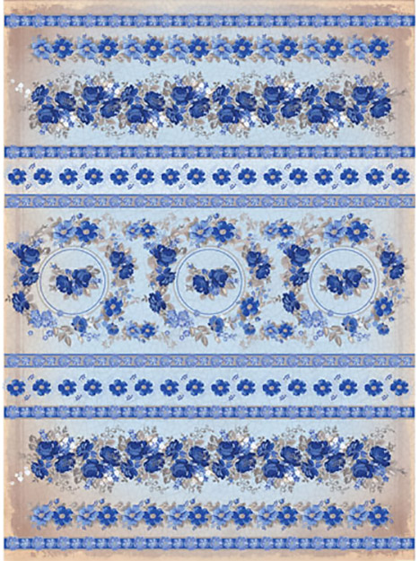 Рисовая бумага для декупажа Синие цветы и полоски