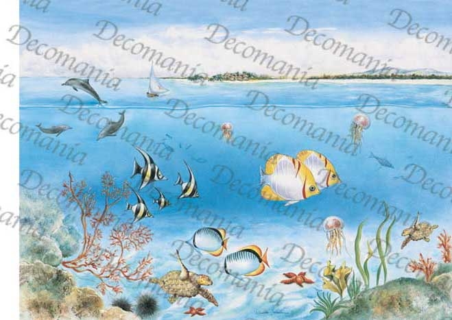 Рисовая бумага для декупажа Decomania 5068 Море, рыбки, кораллы, декупажные рисовые карты