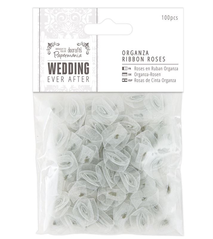 Набор серебристых розочек из органзы Wedding для скрапбукинга