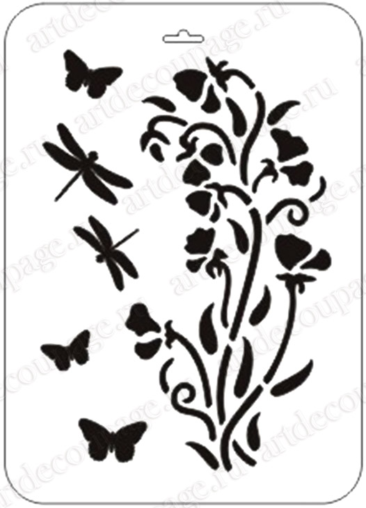 Трафареты для росписи с узорами Душистый горошек стрекозы бабочки, купить в Москве магазин АртДекупаж