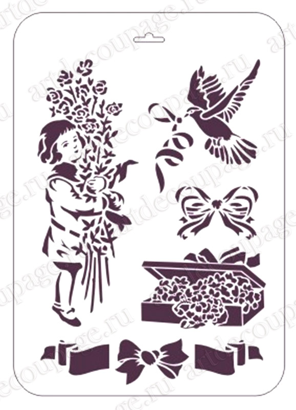 Трафареты для декупажа и росписи Девочка цветв голуби Трафарет-Дизайн